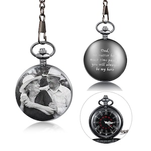 Reloj de bolsillo con foto personalizada y cadena, reloj de bolsillo con imagen grabada para hombre, regalo conmemorativo personalizado, regalo para padrino, regalo para el Día del Padre