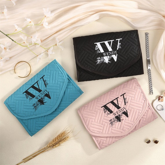 Rouleau De Bijoux En Velours Personnalisable – Organisateur De Voyage, Cadeau Pour Elle, Anniversaire, Saint-Valentin