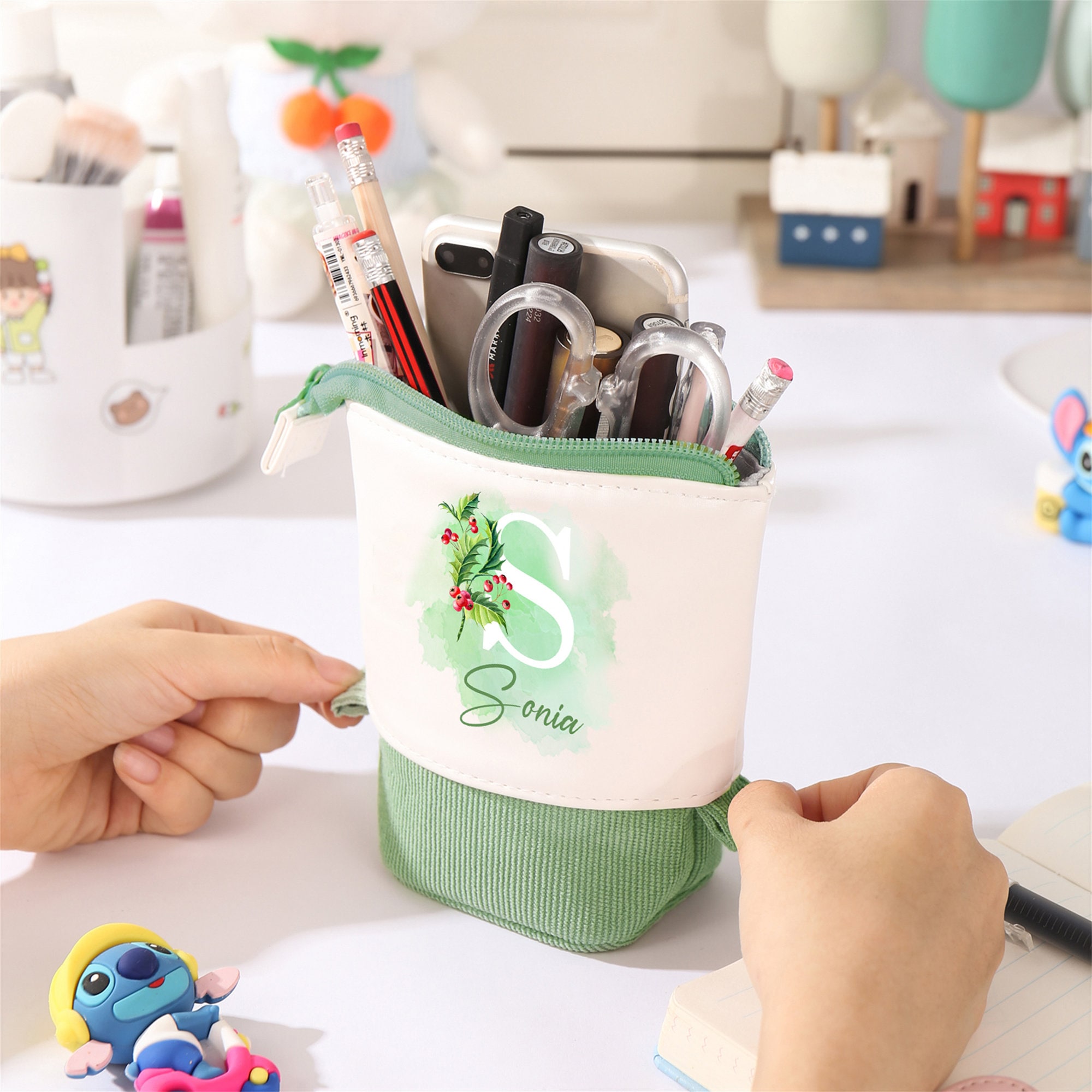Custom Name & Birthflower Pencil Case Pop Up Pen Pouch Personalized Makeup Cosmetic Bag Birthday Gift For Teacher Back to School Kid gift