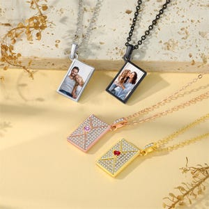 Collar con foto personalizada, collar con foto personalizada y piedra de nacimiento, collar con carta de amor, regalo de aniversario, regalo de cumpleaños para ella