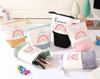 Estuche telescópico para lápices de arcoíris, estuche de almacenamiento, soporte para brochas de maquillaje, regalo personalizado para la vuelta al cole.
