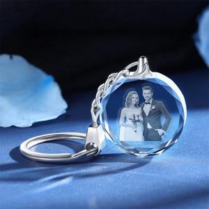 Personalized 2D Crystal Keychain Heart, Crystal Keychain with Custom Photo, Laser Etched Engraved Photo, Photo Keepsake, Pet Memorial Gift Shape C