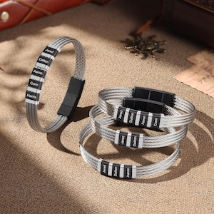 Pulsera de cable de cuentas personalizada con 2-5 nombres para hombre - Pulsera con palabras personalizadas - Pulsera para hombre con nombres grabados - Regalo para el Día del Padre