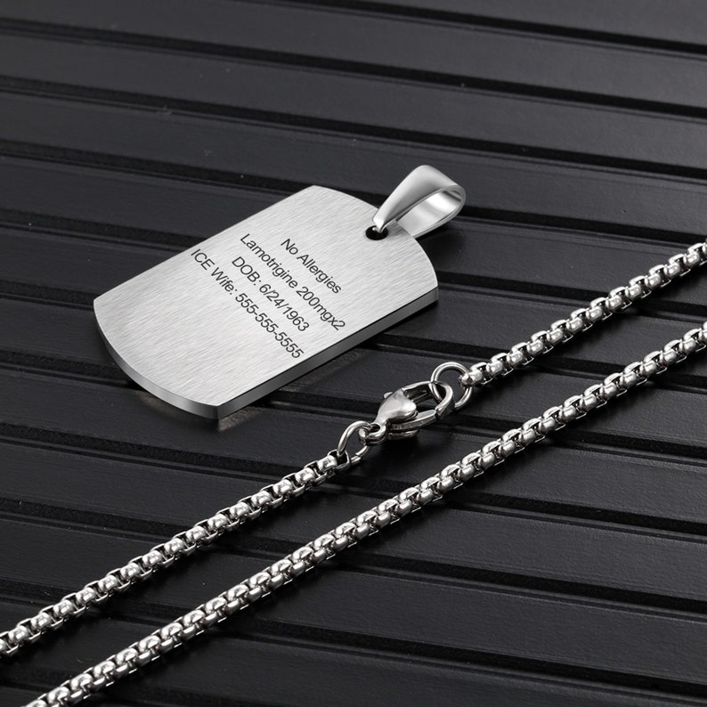 Custom Medical Alert Necklace for Men Women Stainless Steel Engraved Medical ID Tag Emergency Med Alert Necklace for Men image 4