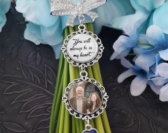 Custom Bouquet Photo Charm, Wedding Bouquet Charm, Birthstone Bouquet Charm, Memory Pin, Memorial Brooch, Bride Shower Gift Keepsake