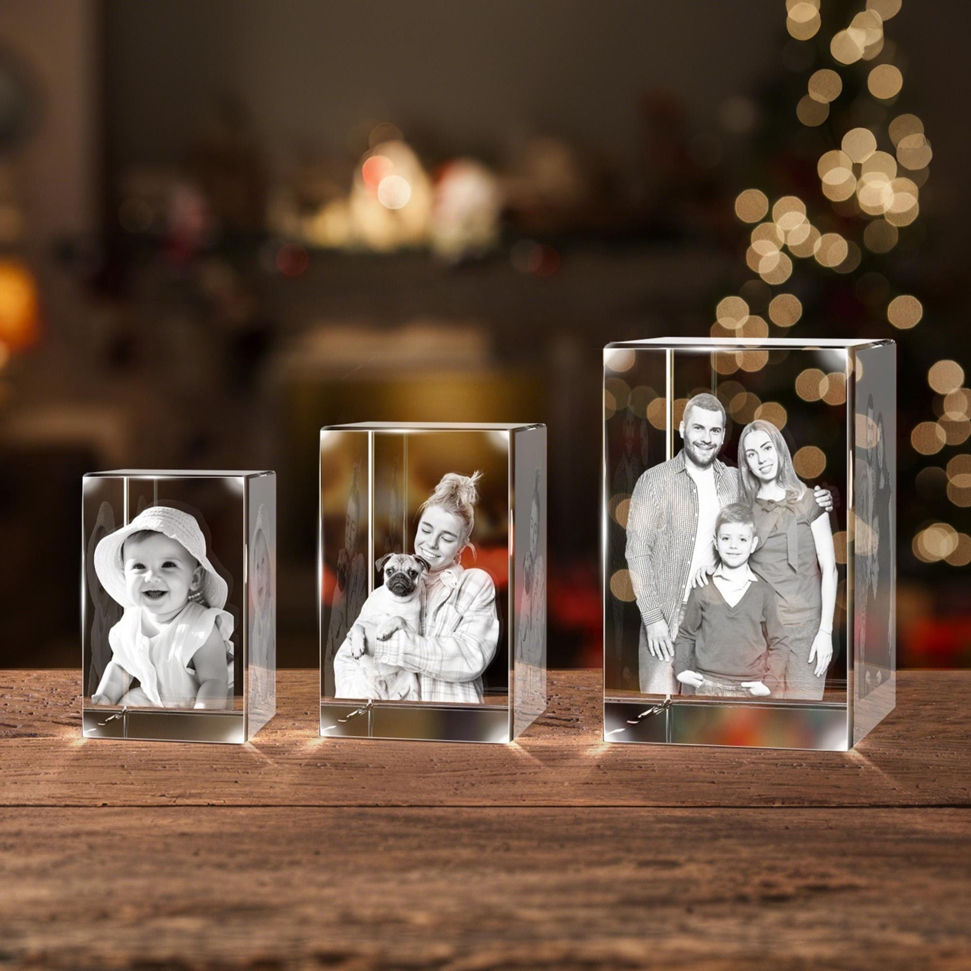 Personalized 3D Crystal Photo Cube w/Light Base, Custom Laser Engraved Etched Picture Crystal Brick Cube, Anniversary Keepsake Gift for Him