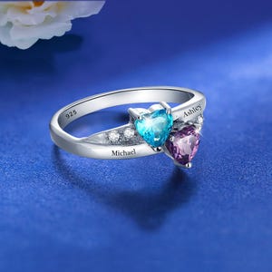 Personalized Custom Name Promise Rings for Her, Engraved Name with Birthstones 925 Sterling Siler Rings for Women, Anniversary Gift for Mom