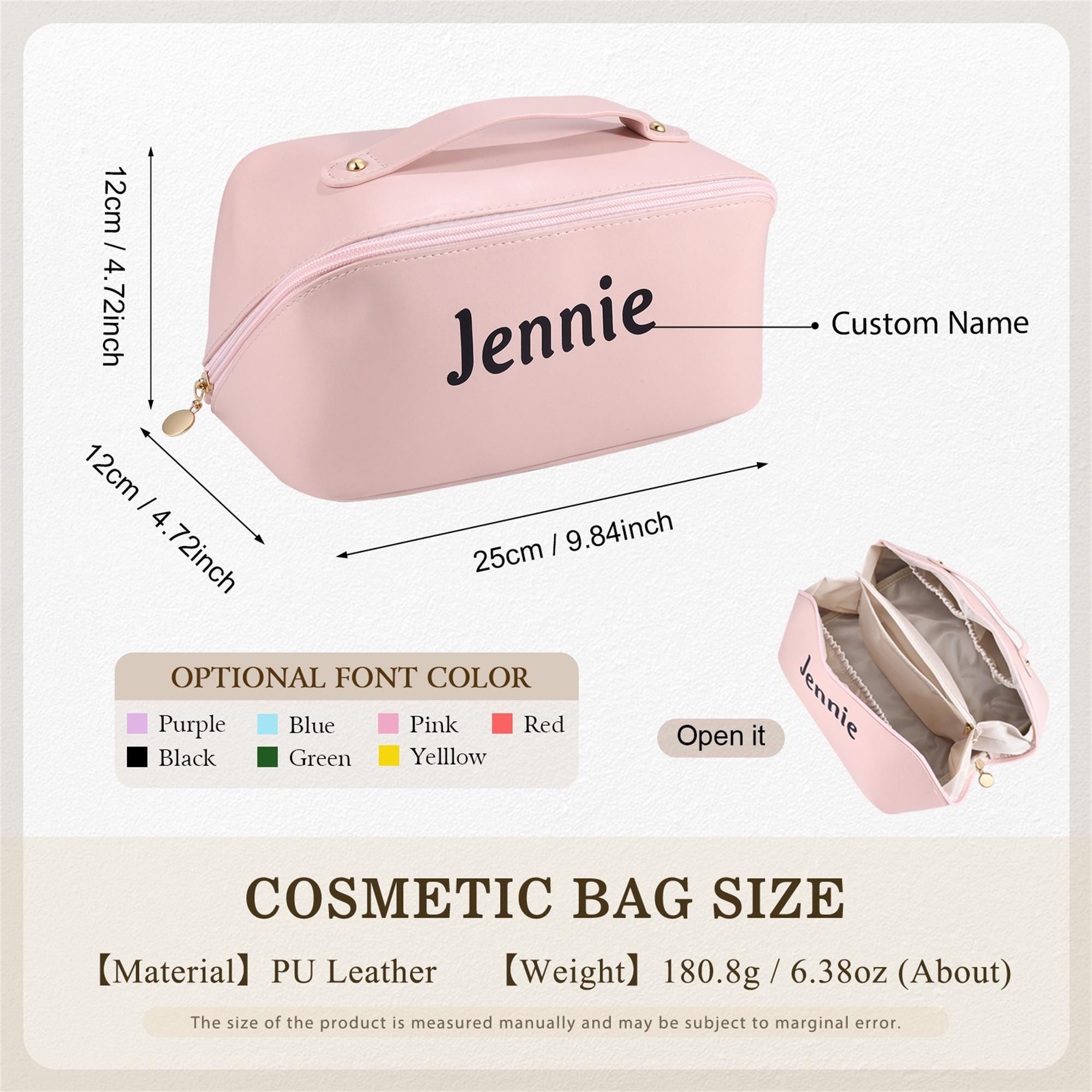 📢50% OFF❗❗Personalized Leather Makeup Bag with Birth Flower –Large Capacity, Customized for Bridesmaids! Personalize with Name - Ideal Gift for Her