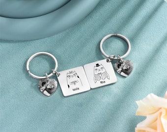 Custom Photo Keychain Set For Couples - Personalized Matching Keychains With Date & Picture, Valentine's Gift - View #3