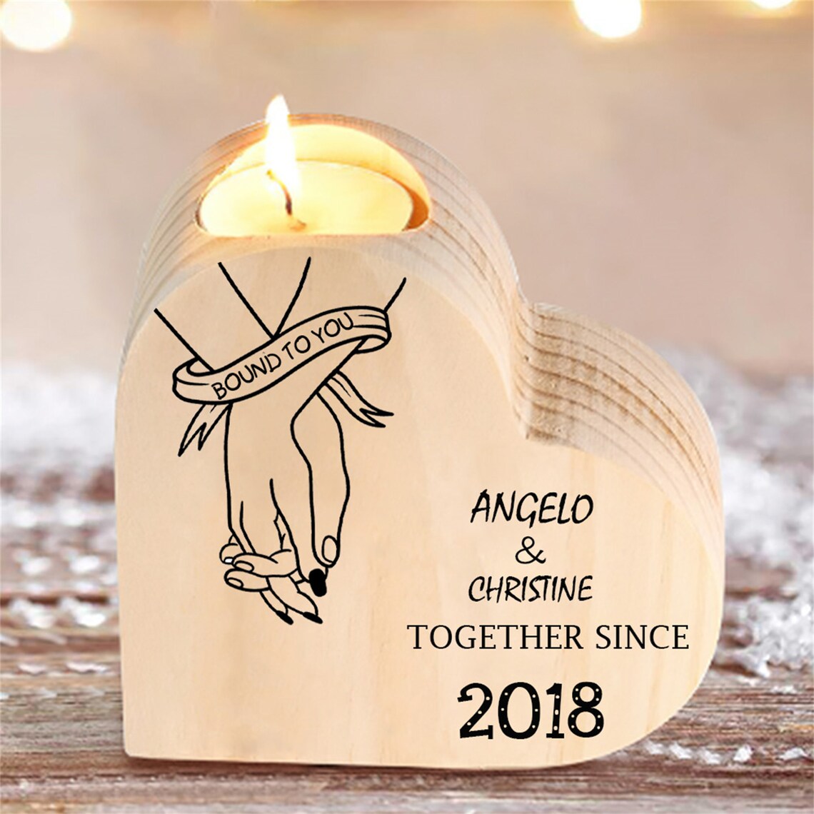 Couple Wooden Heart Candle Holder Personalized Custom Engraved Etsy