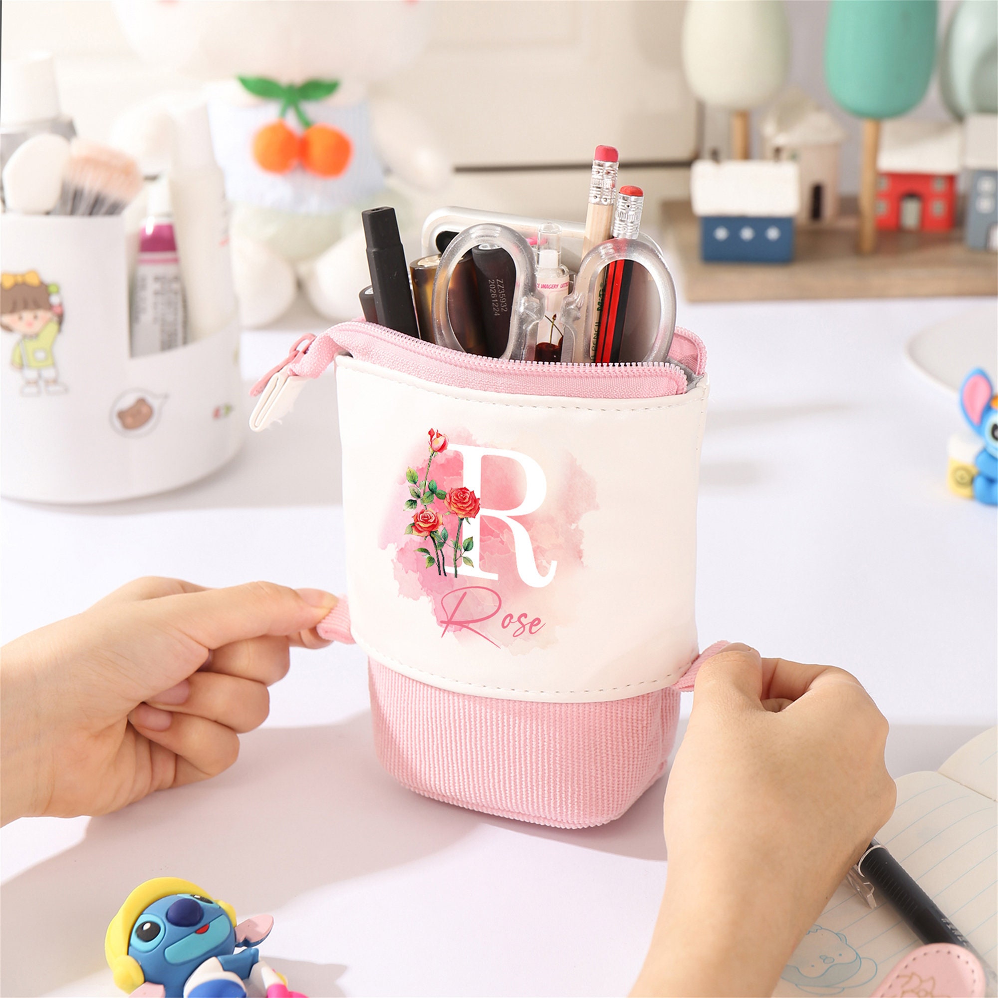 Custom Name & Birthflower Pencil Case Pop Up Pen Pouch Personalized Makeup Cosmetic Bag Birthday Gift For Teacher Back to School Kid gift