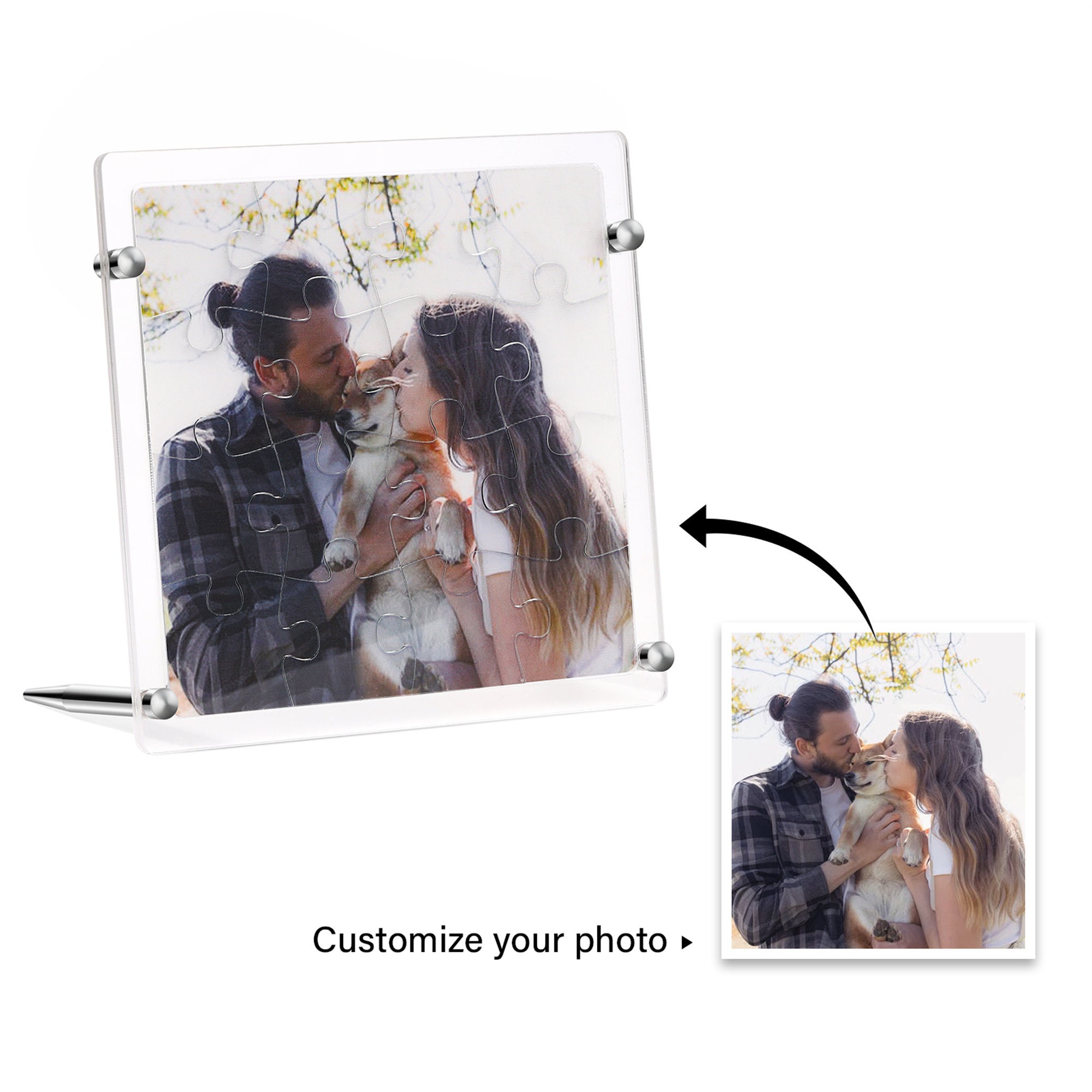 Personalized Custom Photos Jigsaw Puzzle Frame, Picture Puzzle Acrylic Frame with Stand Removable, Gifts for Him, Father&#39;s Day Gift