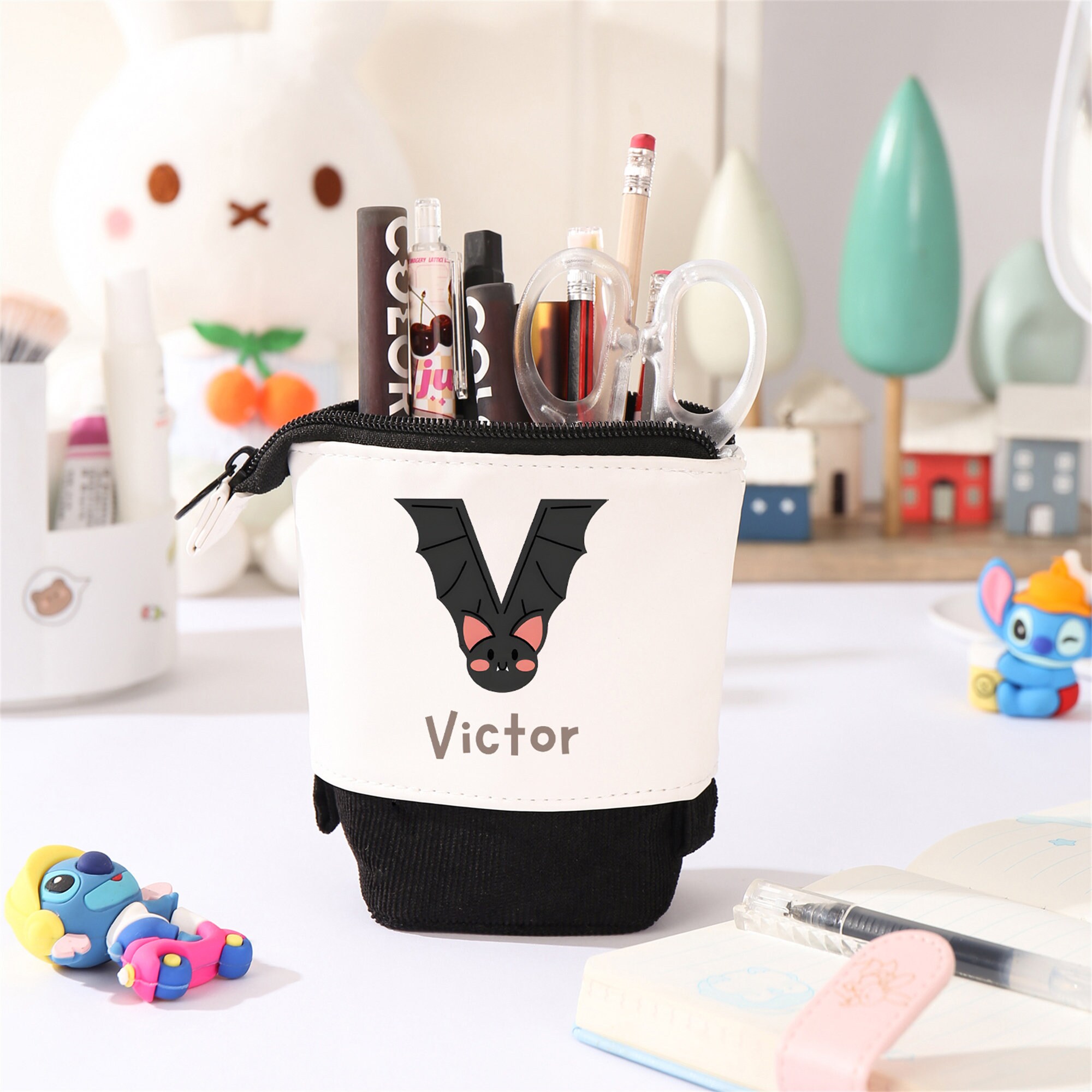 Custom Name & Initial Pencil Case Pop up Pencil Case Pen Holder Slide Down Pouch Personalized Kids Gifts Back-to-School Gift School Supplies