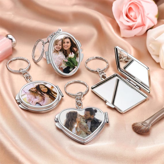 Personalized Photo Keychain,compact Mirror Keychain,heart Pocket