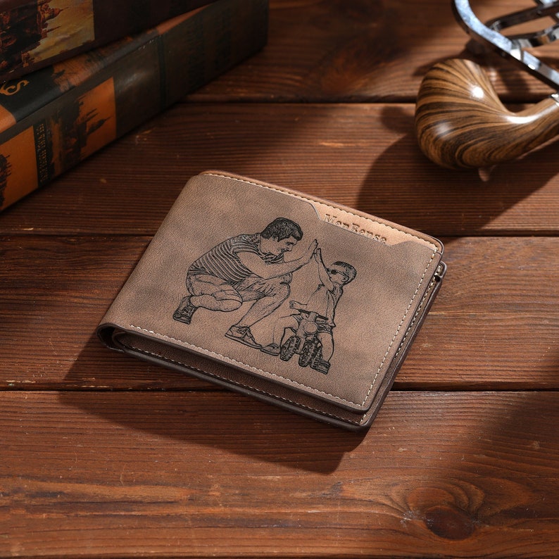 Personalized Custom Photo Wallet for Dad,Bifold PU Leather Engraved Family Picture Wallet For Men,Husband,Fathers Day Gift image 2