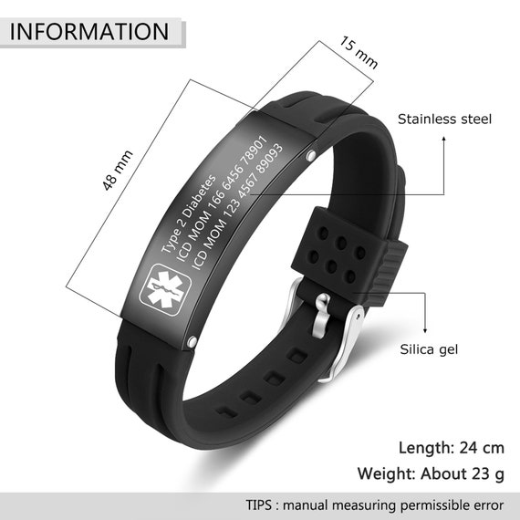 Bracelet Médical Silicone Gravé - Alerte Urgence Personnalisable Pour Adultes Et Enfants