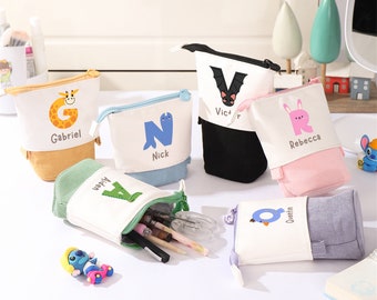 Custom Name & Initial Pencil Case Pop up Pencil Case Pen Holder Slide Down Pouch Personalized Kids Gifts Back-to-School Gift School Supplies