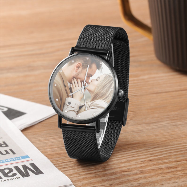 Personligt fotoarmbandsur för kvinnor, roséguldklocka med graverad text för henne, fotoklocka med jubileumspresenter till fru, till vän bild 6