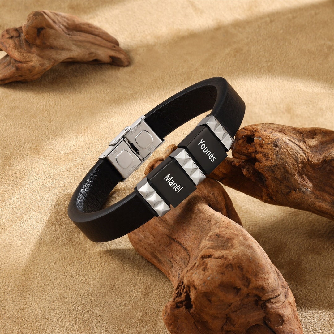 Custom Name Beads Bracelet Gift for Him Engraved ID Couple Kids Name