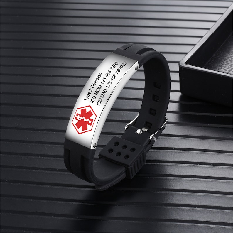 Adjustable Medical Alert Bracelets Silicone Waterproof Sport Etsy
