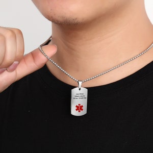 Custom Medical Alert Necklace for Men Women Stainless Steel Engraved Medical ID Tag Emergency Med Alert Necklace for Men image 7