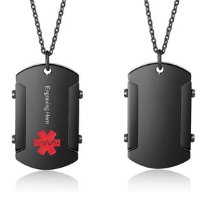 Medical Alert Pendant Necklace for Men Women Custom Engraved Name ID ...