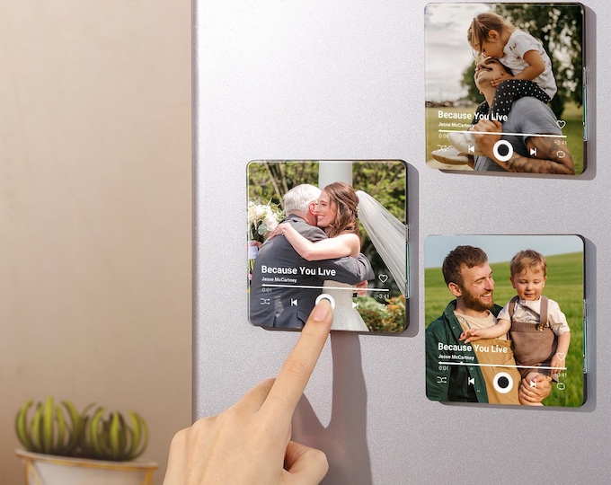 Custom Music Fridge Magnet, Personalized Photo & Music Fridge Magnet, Play Whole Song Music Box, Voicemail Keepsake Anniversary Gift for Him