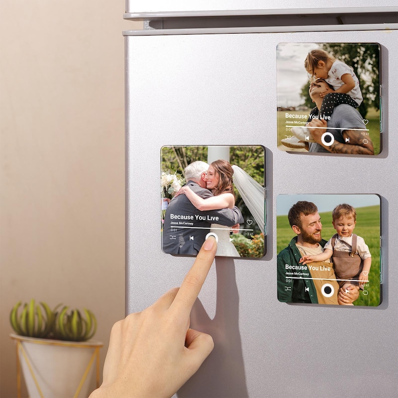 Custom Music Fridge Magnet, Personalized Photo & Music Fridge Magnet, Play Whole Song Music Box, Voicemail Keepsake Anniversary Gift for Him image 1
