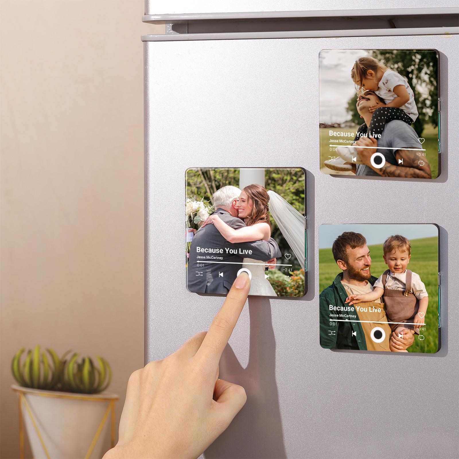Custom Music Fridge Magnet, Personalized Photo & Music Fridge Magnet, Play Whole Song Music Box, Voicemail Keepsake Anniversary Gift for Him