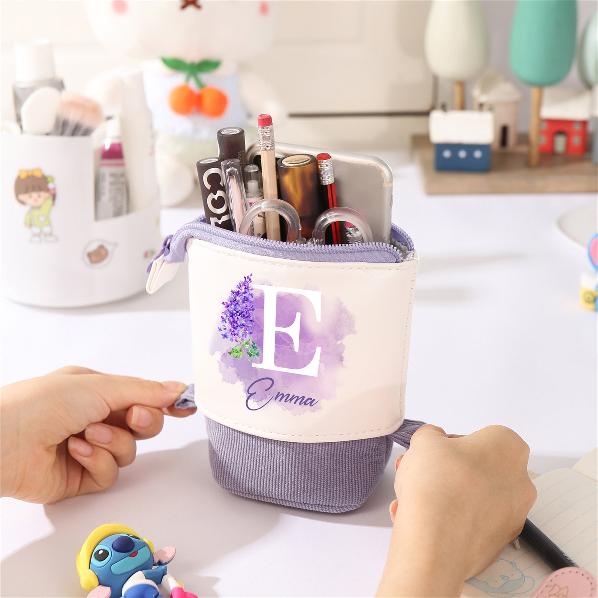 Custom Name & Birthflower Pencil Case Pop Up Pen Pouch Personalized Makeup Cosmetic Bag Birthday Gift For Teacher Back to School Kid gift