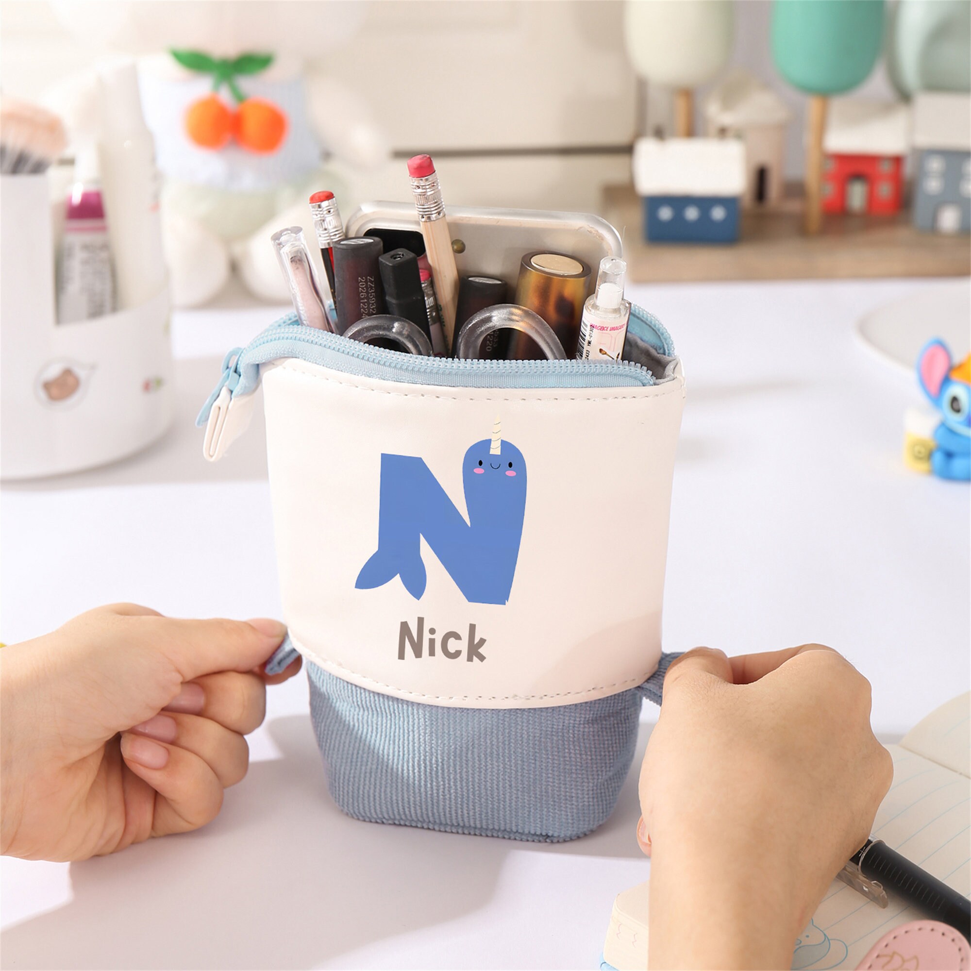 Custom Name & Initial Pencil Case Pop up Pencil Case Pen Holder Slide Down Pouch Personalized Kids Gifts Back-to-School Gift School Supplies