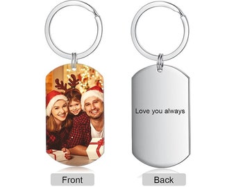 Custom Photo Keychain with Name for Men, Engraved Picture Keyring, Personalized Gifts Ideas Keychain, Father's Day Gift for Dad Husband