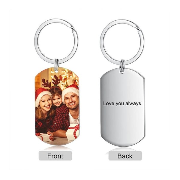 Custom Color Photo Keychain with Name for Men Family, Engraved Picture Keyring Personalized Christmas Gifts Ideas Keychains for Mom Dad