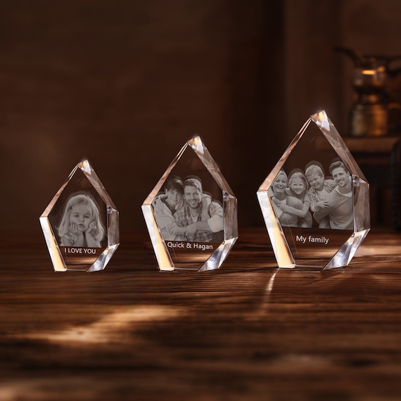 Personalized 3D Crystal Photo Portrait Rhombic, Custom Engraved Laser Etched Picture 3D Crystal Brick, Home Decor Memorial Anniversary Gift