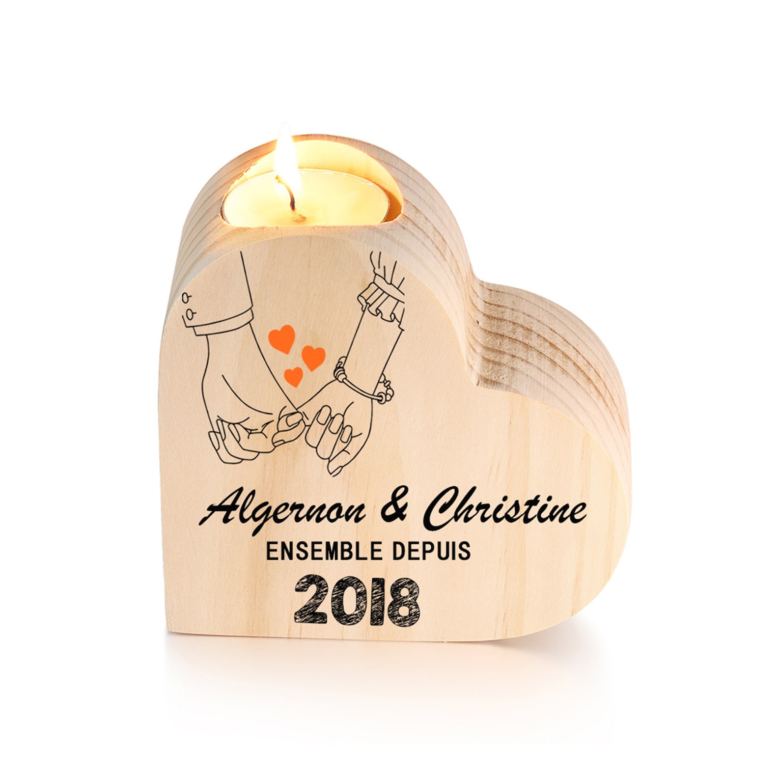 Couple Wooden Heart Candle Holder Personalized Custom Engraved Etsy