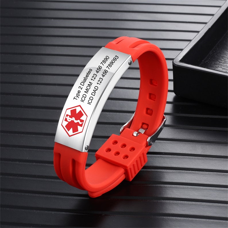 Adjustable Medical Alert Bracelets Silicone Waterproof Sport Etsy