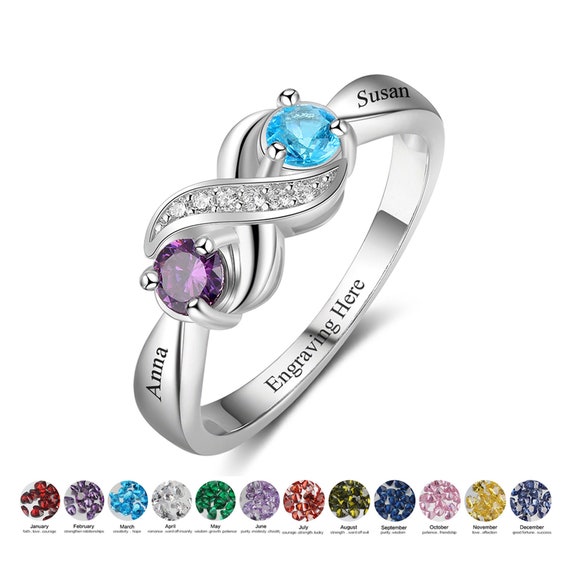Personalized Mother's Ring With 1-8 Simulated Birthstones - Sterling Silver Promise Ring For Women, Gift For Mom, Grandma, Daughter