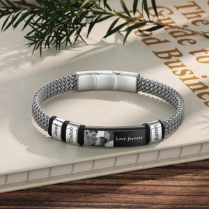 Pulsera para el Día del Padre, pulsera personalizada con foto grabada y nombre para hombre, pulsera con palabra personalizada para pareja, regalo personalizado para él