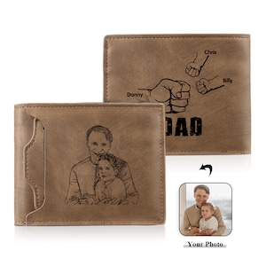Portefeuille personnalisé Fist Bump pour homme, équipe des papas avec le nom des enfants, portefeuille en cuir, cadeaux photo personnalisés pour lui, cadeau de fête des pères