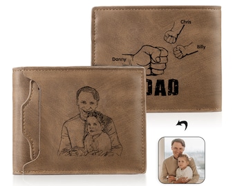 Portefeuille personnalisé Fist Bump pour homme, équipe des papas avec le nom des enfants, portefeuille en cuir, cadeaux photo personnalisés pour lui, cadeau de fête des pères