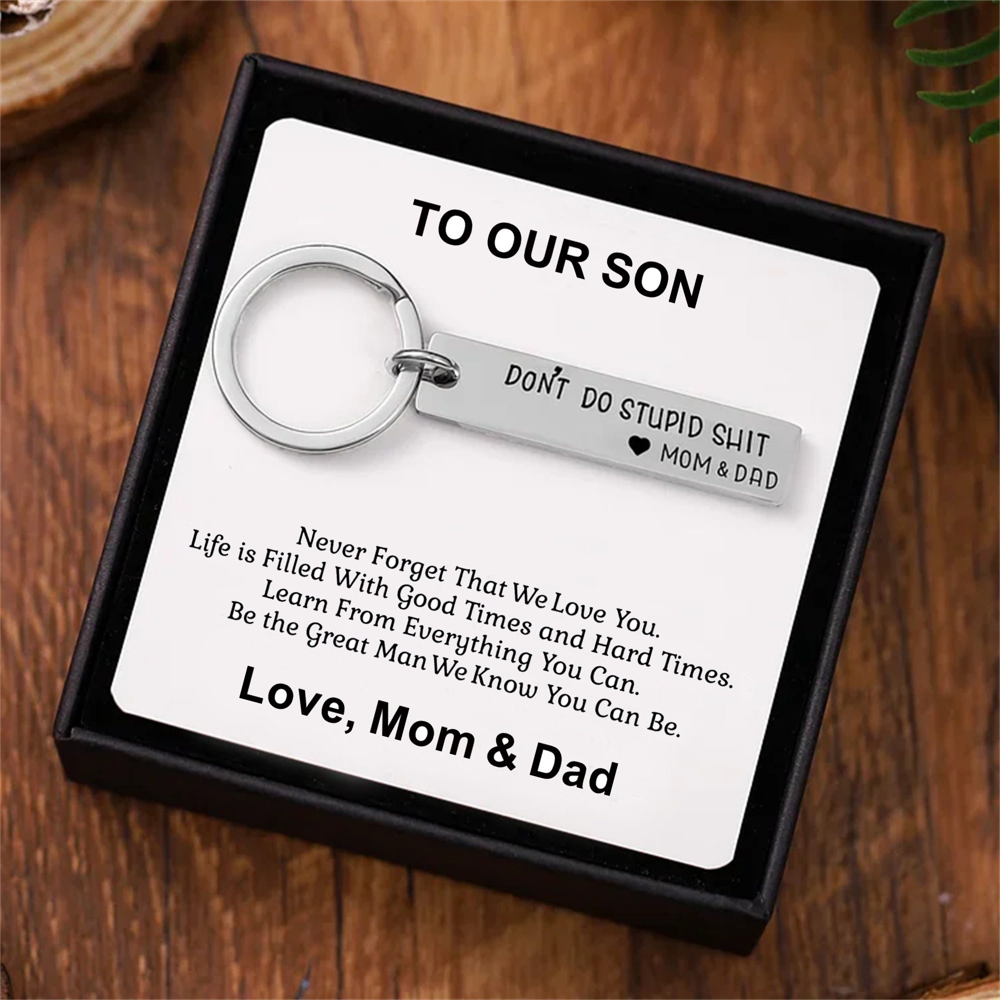 2 Pack Funny Keychain, Don't Do Stupid from Dad, Fashion Black Key Chain  Gift for Son Daughter, Round, Don't Do Stupid Shit Keychains 