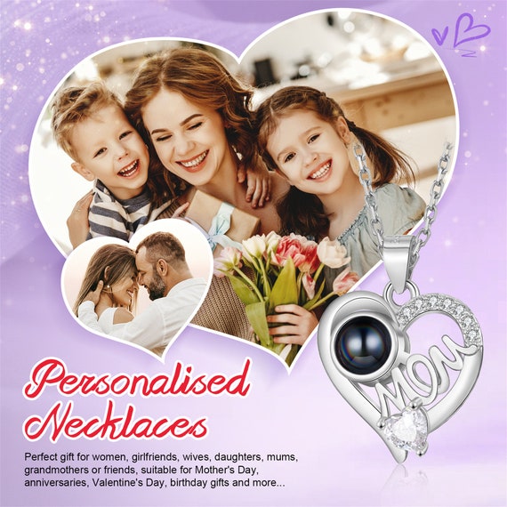 SUPHELPU Custom Necklaces With Picture Inside, Picture Necklace Personalized Photo Personalized Projection Pendant Mothers Day Photo Gifts For Mom Wife Birthday Anniversary Memorial 13933079