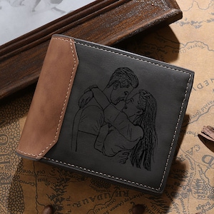 Billetera personalizada con monograma grabado, billetera delgada de cuero personalizada para hombre con nombre, billetera minimalista, regalo de aniversario de Navidad para él
