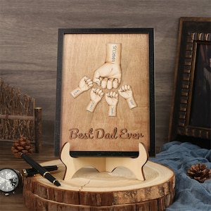 Cartel de golpe de puño con nombre personalizado, Placa de golpe de puño con las manos de la familia, Regalo del Día del Padre para papá, abuelo, PAPA, el mejor papá de todos los tiempos