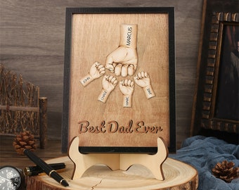 Fist Bump Sign Personalized Name Fist Bump Family Hands Fist Bump Plaque Father's Day Gift For Dad, Grandpa, PAPA, Best Dad Ever