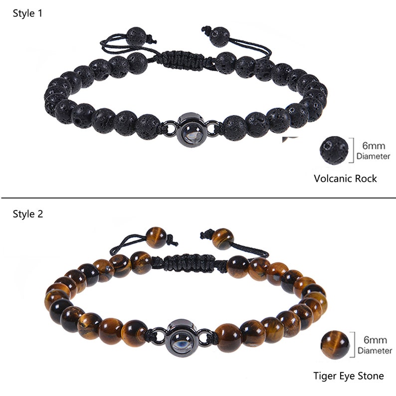 Pu&ograve; includere: Due stili di braccialetti con perline e un ciondolo in metallo nero. Il primo braccialetto &egrave; fatto di perline di roccia vulcanica nera e il secondo braccialetto &egrave; fatto di perline di occhio di tigre. Entrambi i braccialetti hanno un diametro di 6 mm.