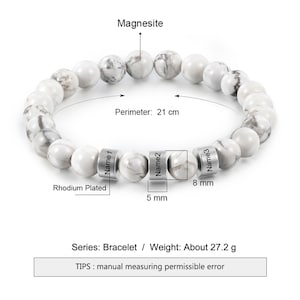 Custom 2-4 Name Magnesite Bead Bracelet Jewelry Personalized Gifts Engraved ID Name Bangle Bracelet for Men,Husband,Fathers Day Gift image 6