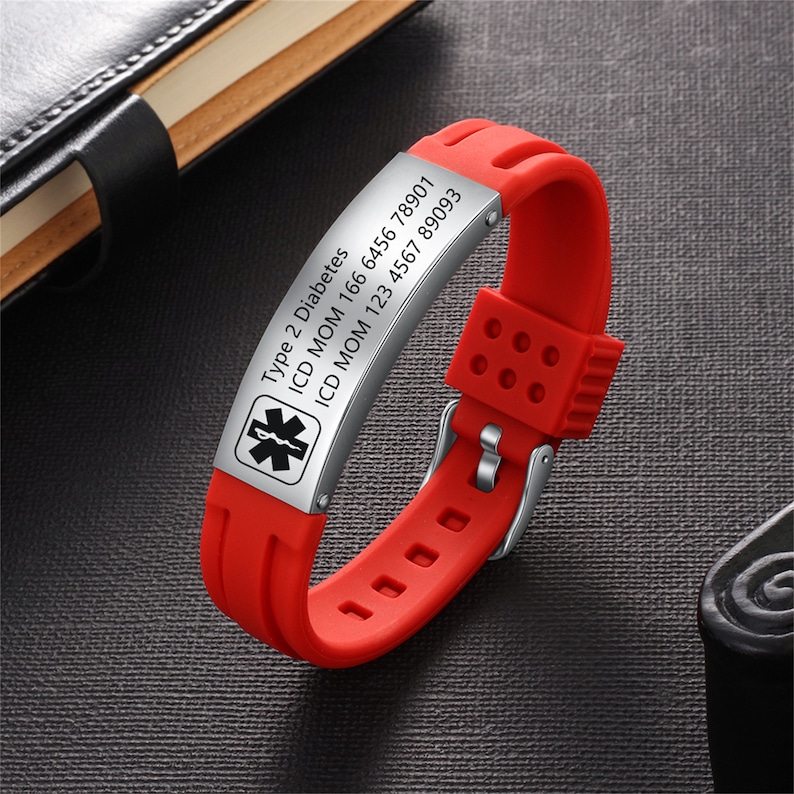 Adjustable Medical Alert Bracelets Silicone Waterproof Sport Etsy