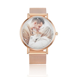 Personligt fotoarmbandsur för kvinnor, roséguldklocka med graverad text för henne, fotoklocka med jubileumspresenter till fru, till vän bild 10
