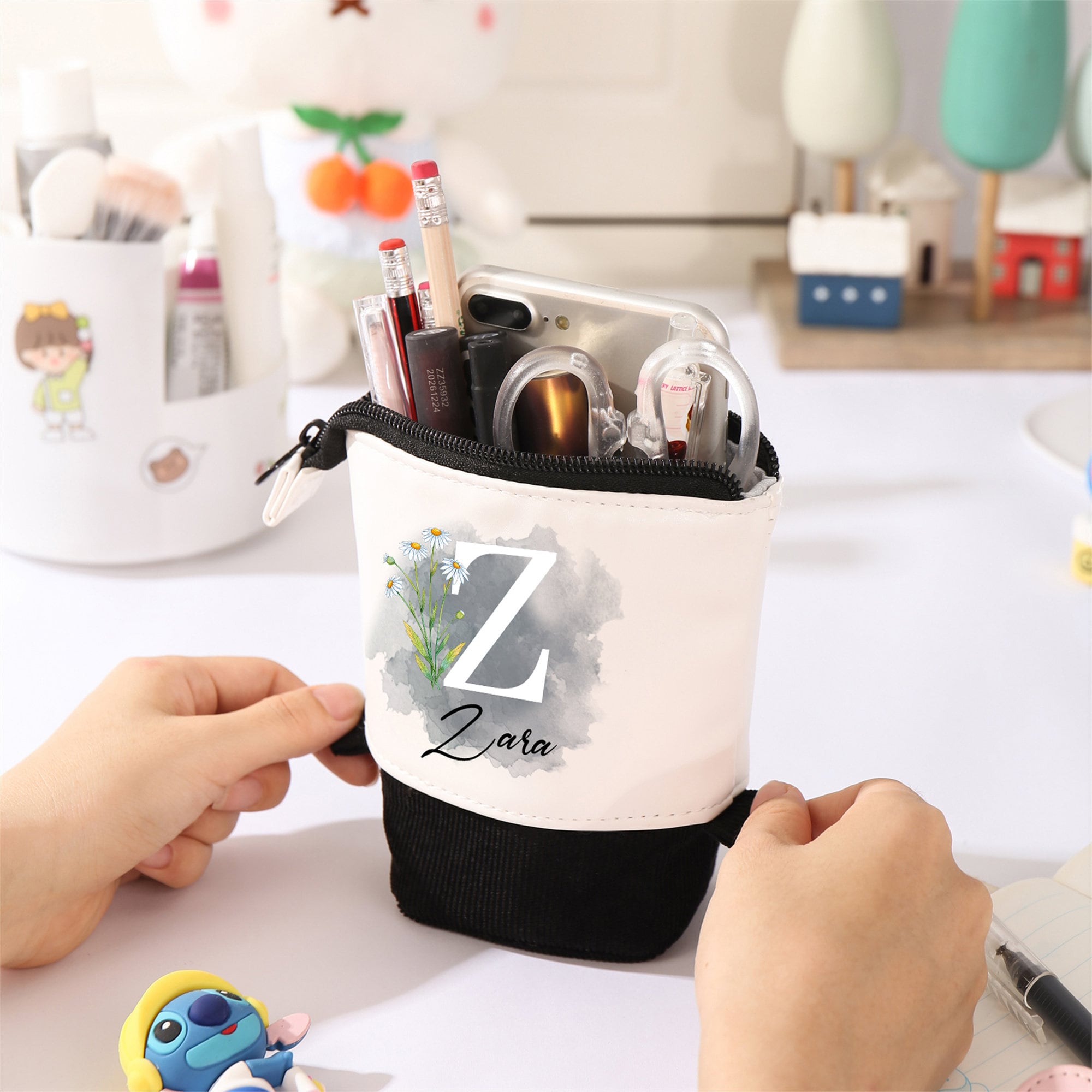 Custom Name & Birthflower Pencil Case Pop Up Pen Pouch Personalized Makeup Cosmetic Bag Birthday Gift For Teacher Back to School Kid gift
